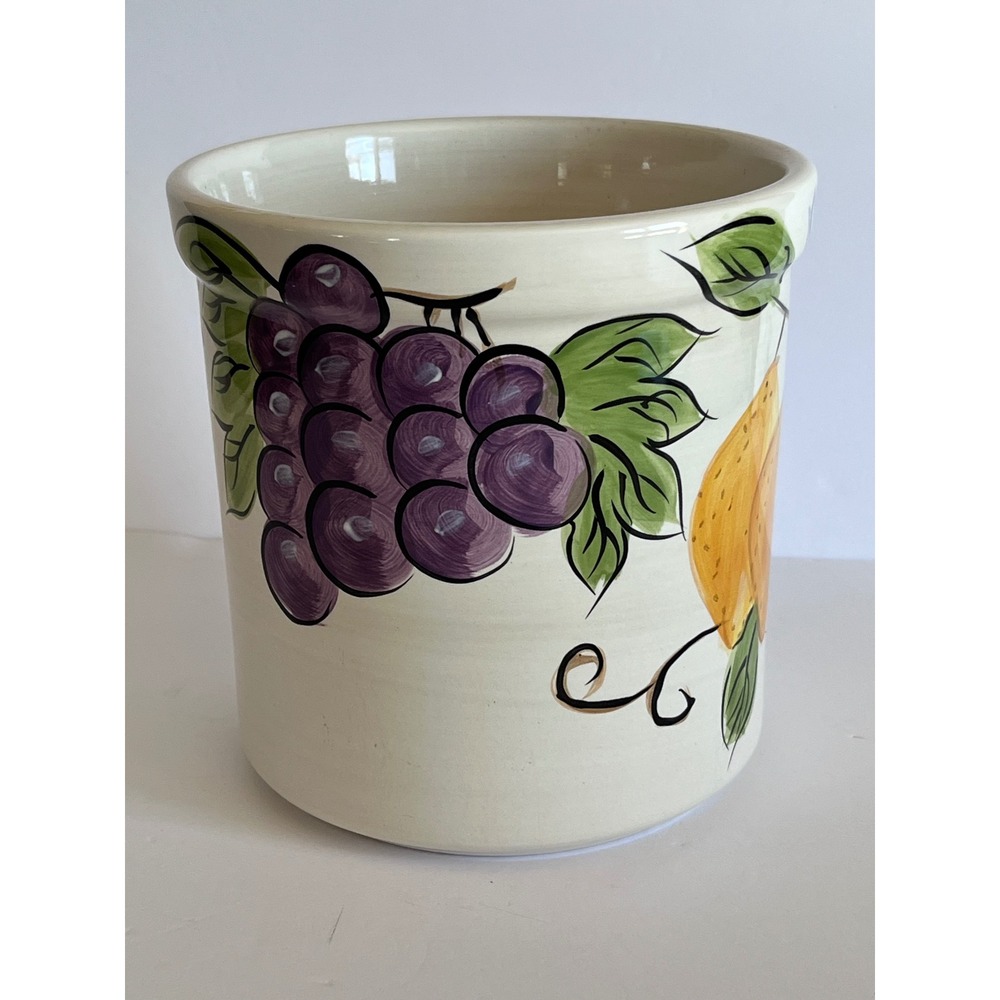 Target HOME 2004 Ceramic Fruit Utensil Holder Crock Grapes Lemon Apple Vintage